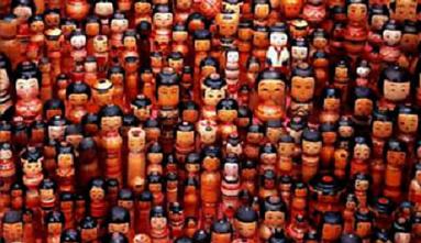 Traditional kokeshi on display